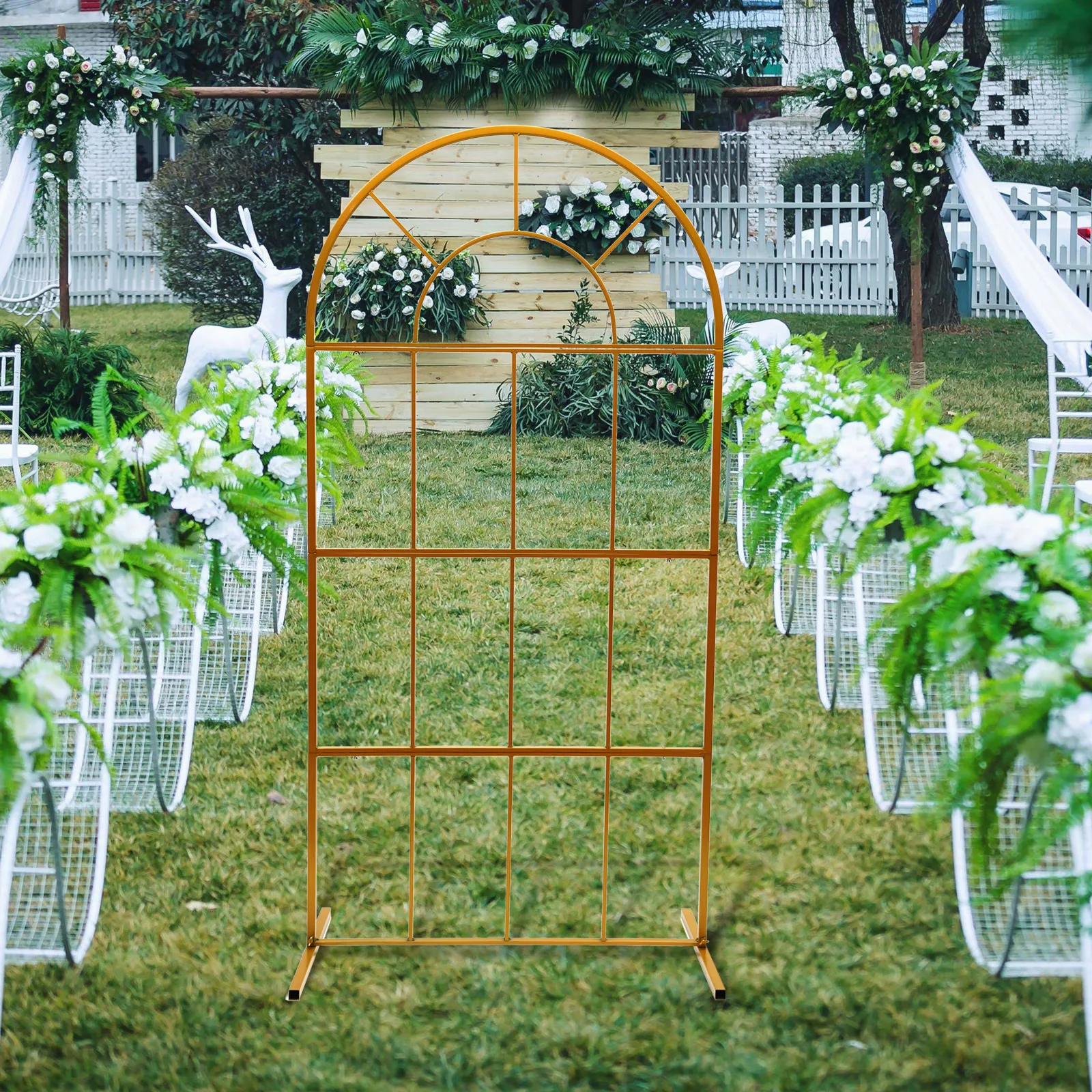 39x79" Round Top Golden Metal Wedding Event Party Arch Frame DIY Decoration Display Stand