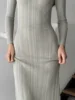 Rabbit velvet core yarn slim long sleeve knitted long dress casual waist-hugging long striped skirt