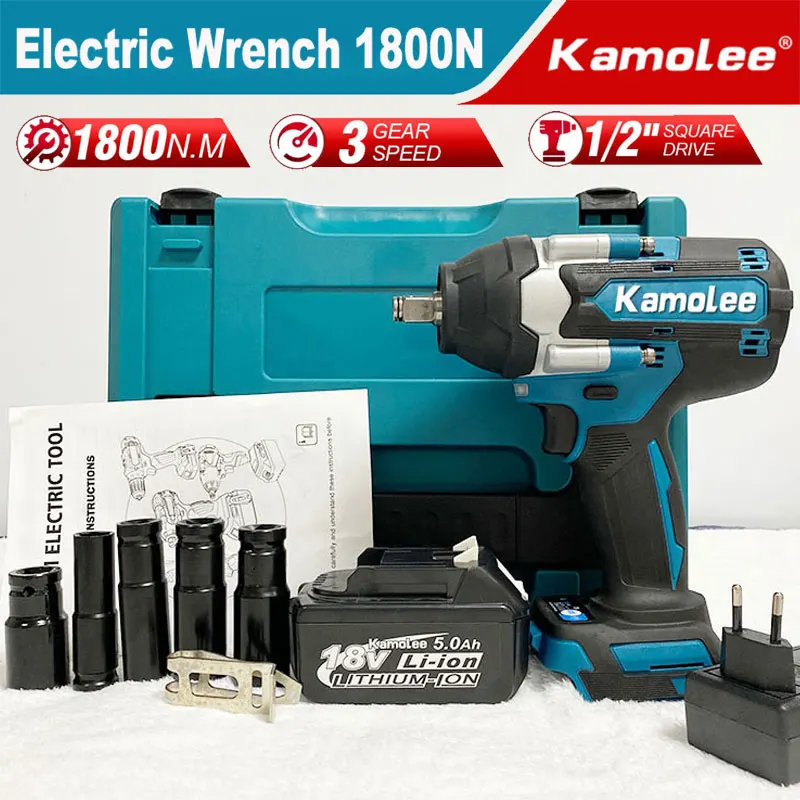 Kamolee 전기 임팩트 렌치, 1800 N.m DTW700 플라스틱 상자 인치 18V 마끼다 배터리와 호환 가능 (볼트 제거 ...