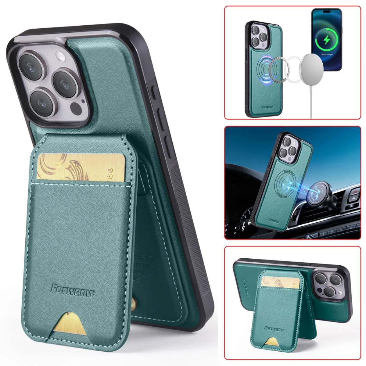 Leather Wallet Phone Case with Magnetic MagSafe Wireless Charging Compatibility
