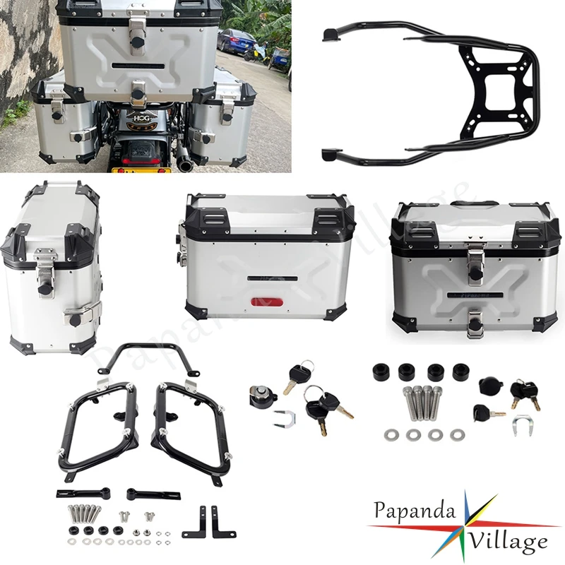 

Motorcycle Aluminum Top Side Case Boxes Tail Luggage Box Package W/Mounting System For Harley Softail Street Bob Standard 18-20