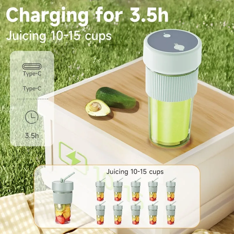 Electric Fruit Juicer Wireless Blender Juice Mixer Portable Juicer with Straw Household USB Charging 6 Blade Gift Juice Cup 2