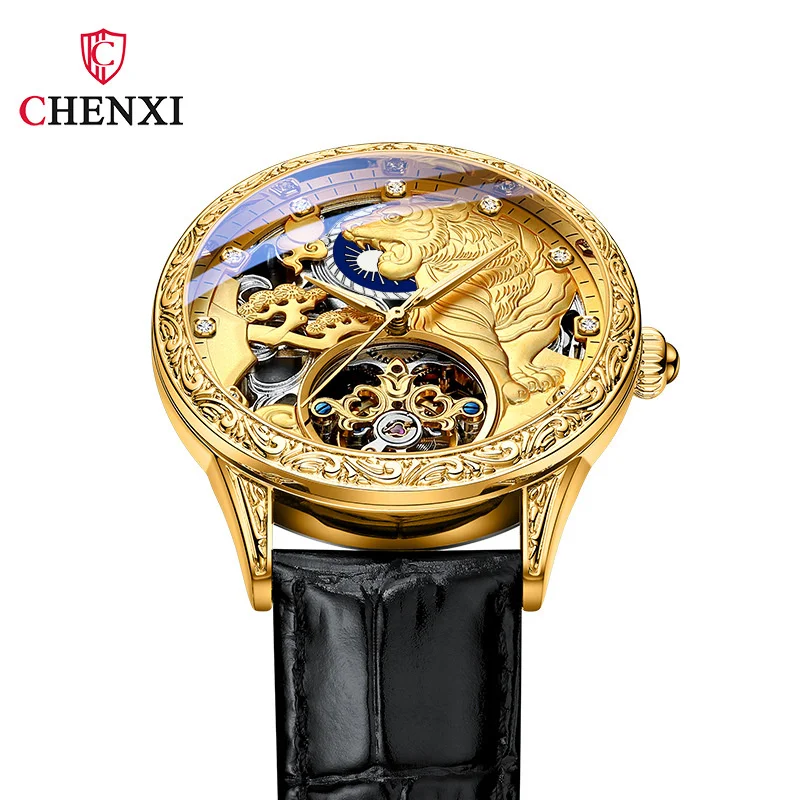 CHENXI 6029H orologi da uomo di moda meccanica Top Brand Luxury Montre Homme Golden Tiger Clock orologio automatico scheletro