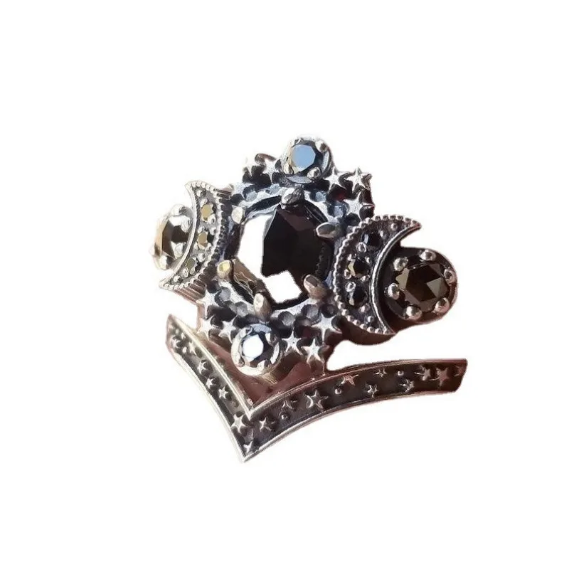 Fashionable Cosmic Gothic Universe Moon Metal Ring for Women Creative Vintage Pentagram Black Crystal Zirconia Rings Jewelry