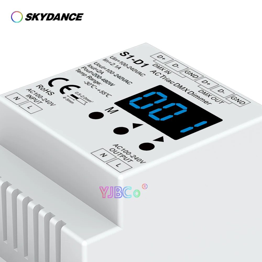 230V 2CH AC Triac DMX 512 LED Decoder DIN Dimmer Controller DMX Driver