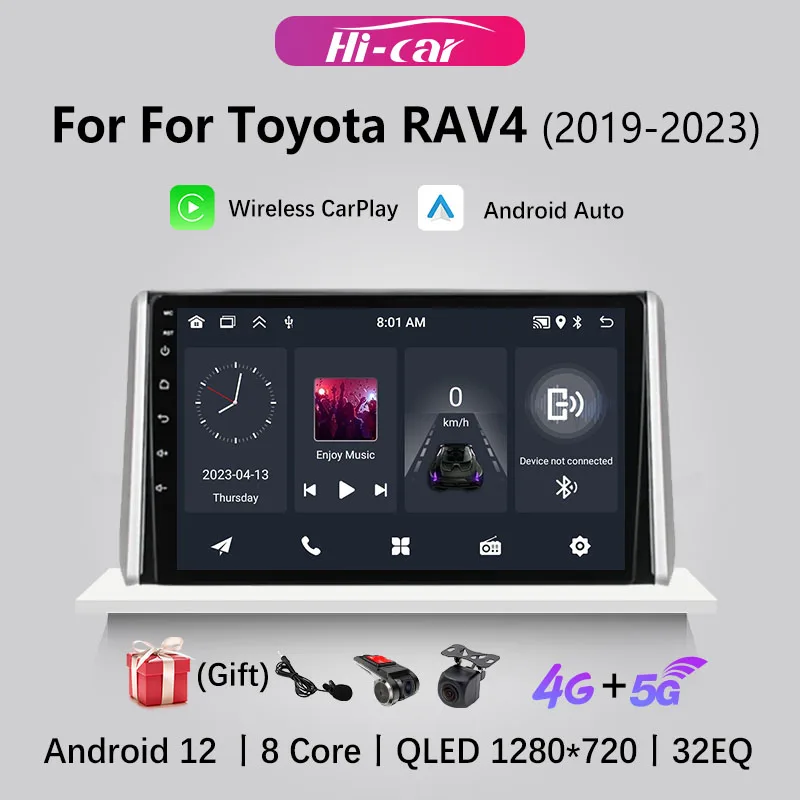 

Автомобильный радиоприемник Hicar Android для Toyota RAV4 2019-2023 2Din, 4G, беспроводная стереосистема CarPlay, GPS-навигация, мультимедийный плеер, головное устройство