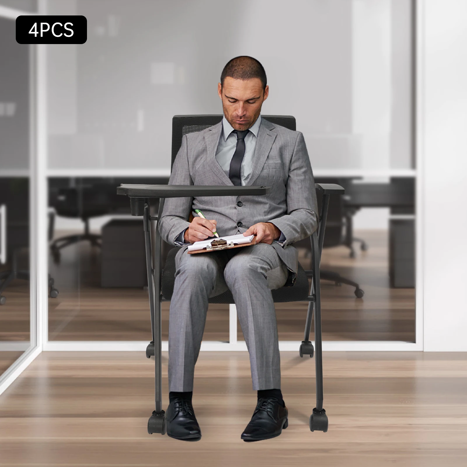 4Pcs Conference Room Chairs Stackable Ergonomic Foldable