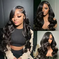 Perruques Lace Front Body Wave en Cheveux Humains, Densité 200, Perruques Frontales HD 13x6, Perruque Humaine Body Wave avec Baby Hair pour Femmes, Noir Naturel 3