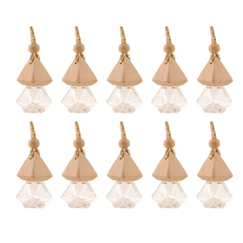 10Pcs Car Hanging Glass Bottle Empty Dispenser Refillable Essential Oils Diffuser Air Fresher Fragrance