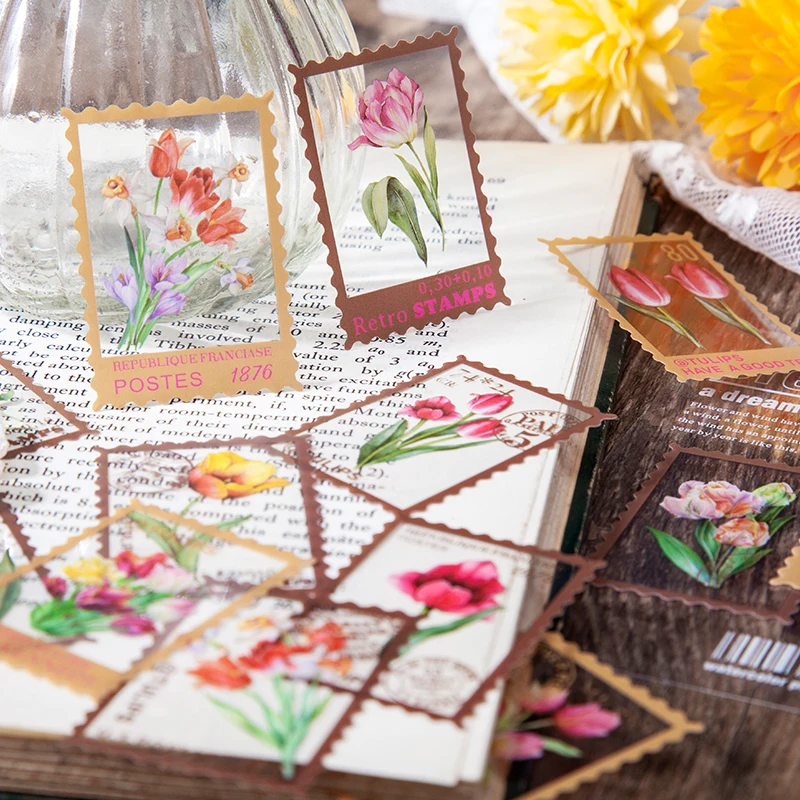 Floral Stickers 40Pcs/Bag Vintage Fern Floral Stamp PET Sticker Package DIY Diary Journal Decoration Label Album Scrapbooking