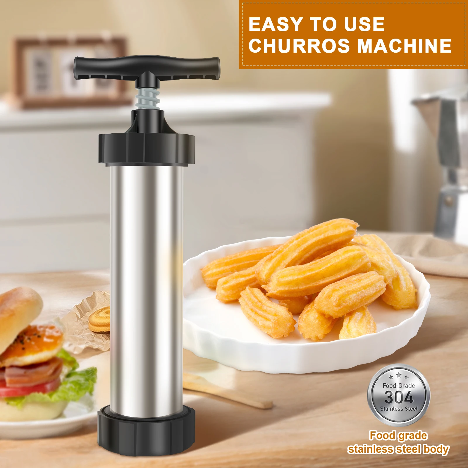 Multifunctionele Holle Churro Maker - Hygiënische Roestvrijstalen Churrosmachine Met Herbruikbare Lamineerzak Voor Perfecte Desserts