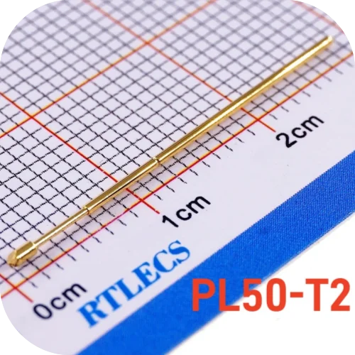 100 Stück federbelastete, nackte PCB-Prüfspitze mit 1,27 mm Rastermaß, PL50 RL50-Serie, Pogo-Pin, vergoldet, strombestet, 3 A, Durchmesser 0,68 mm – Detail 5