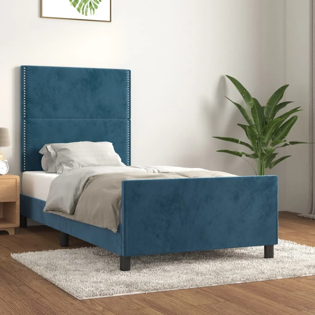Bed frame with HeadBed dark blue 90x190 cm Velvet AliExpress