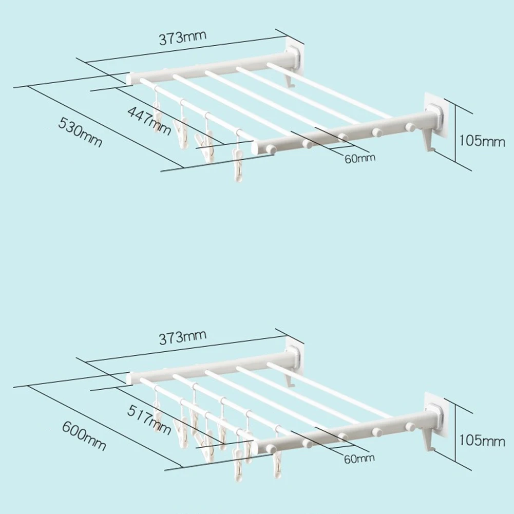 Folding Towel Rod With Sock Clip Wall Mounted Retractable Drying Racks Invisible Clothes Hanger Space Saving Non-Slip Hangers 6