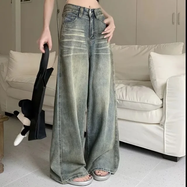 Jean Vintage à jambes larges pour femmes, coupe ample, taille haute, amincissant, décontracté, pantalon Long à jambes droites, tendance au sol 4
