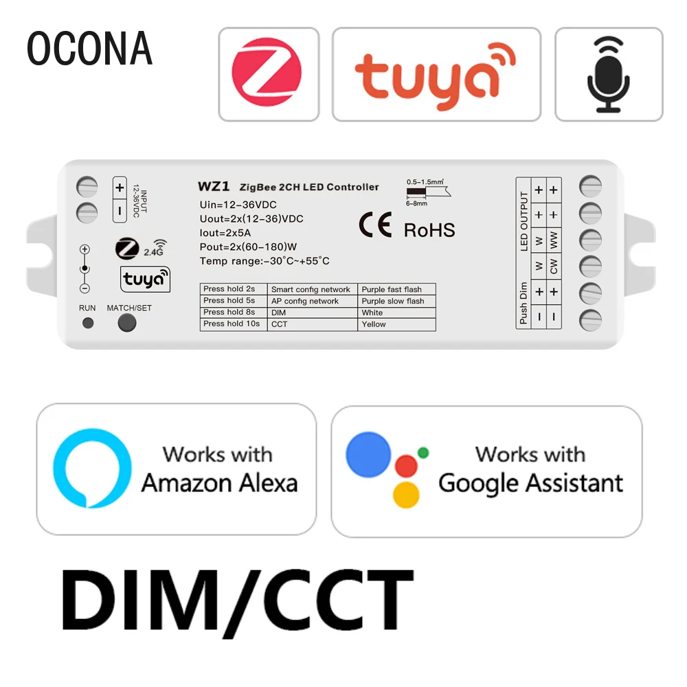 ZigBee LED Controller Dimmer Tuya Smart APP Control 5A For LED Strip DIM CCT RF 2.4G DC 12V 24V Works with Echo Alexa gledopto zigbee smart rgbw led light strip wireless wifi controller work with tuya smart life app amazon alexa voice control