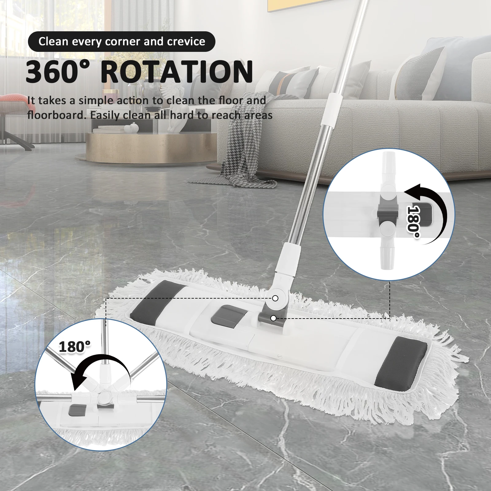 Rotabile a 360 gradi regolabile rettangolare Lavaggio profondo Mop Pulitore per finestre Asta Staccabile Pavimento Soffitto Parete Vetro