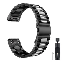 Stainless Steel Quick Release Easyfit Wrist Strap - 26mm/22mm Metal Watch Band - 26mm (Black silver)