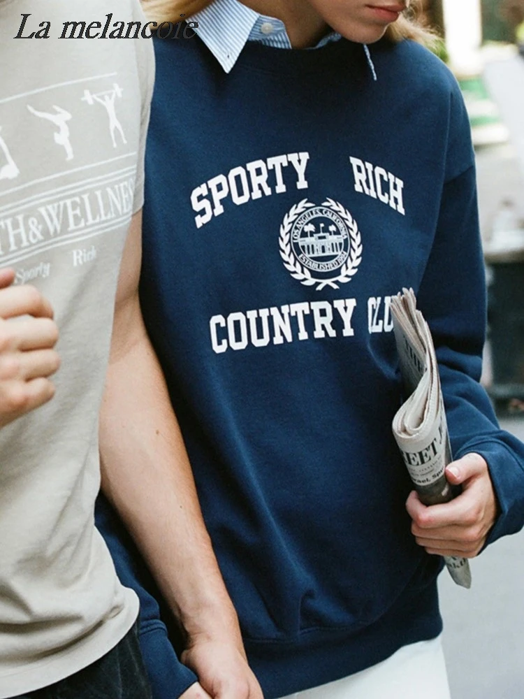 

Свитшот женский с буквенным принтом, Повседневный хлопковый пуловер свободного покроя, Модный свитшот с круглым вырезом и длинным рукавом, весна 2024