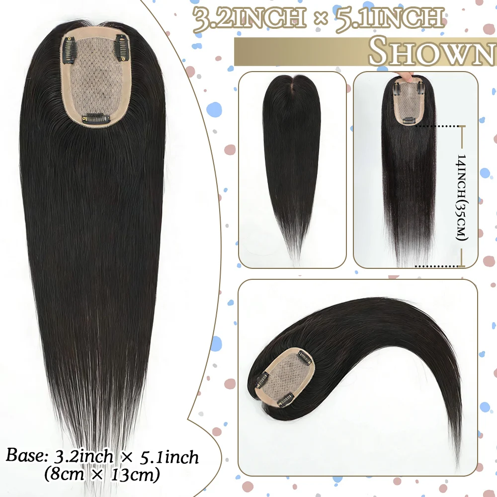 Vollständig handgefertigte Seidenbasis-Topper für Clip-in-Extensions, natürliches Kopfhaut-Top, Seidenbasis, reines, glattes Echthaar, Topper für Frauen – Detail 6