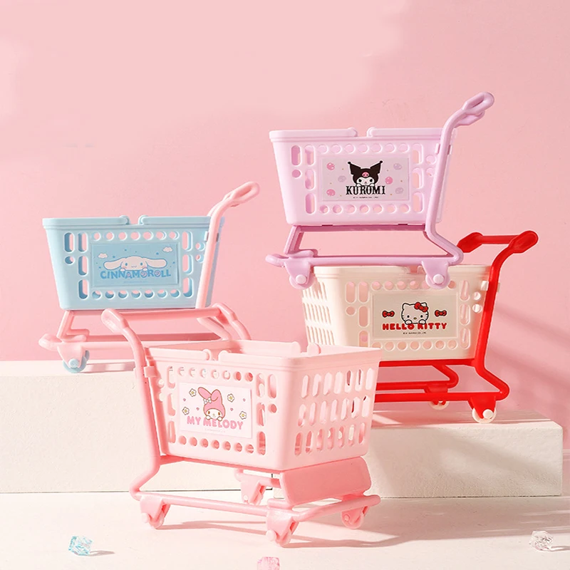 

New Miniso Sanrios Hellokittys Kuromi Mymelody Cinnamoroll Mini Storage Box for Small Cart Cartoon Lovable Gift Toys For Girls