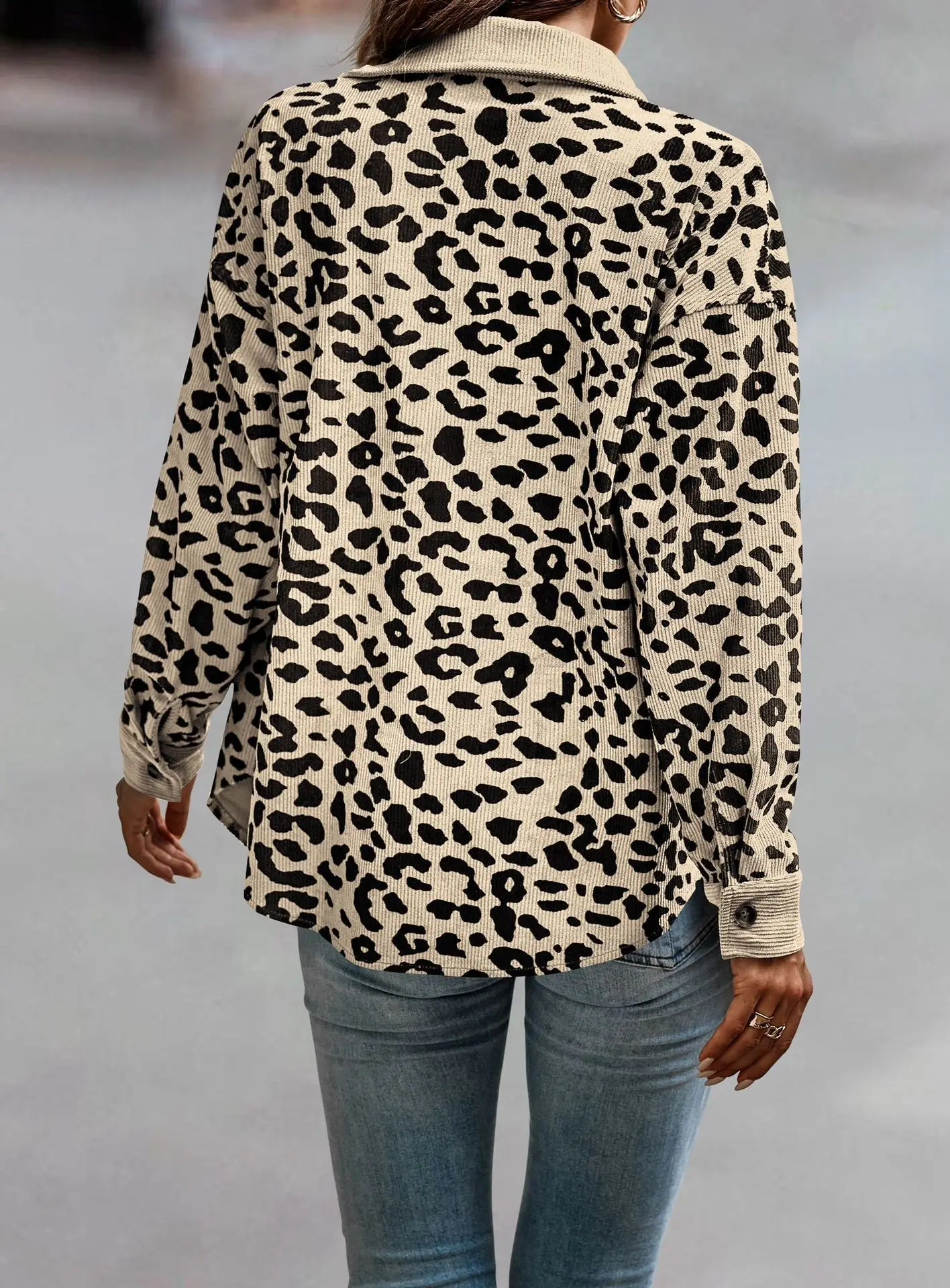 Vêtements à manches longues College léopard pour femmes, bouton, mode européenne et américaine, transfrontalier, Amazon, automne, hiver, nouveau, 2024