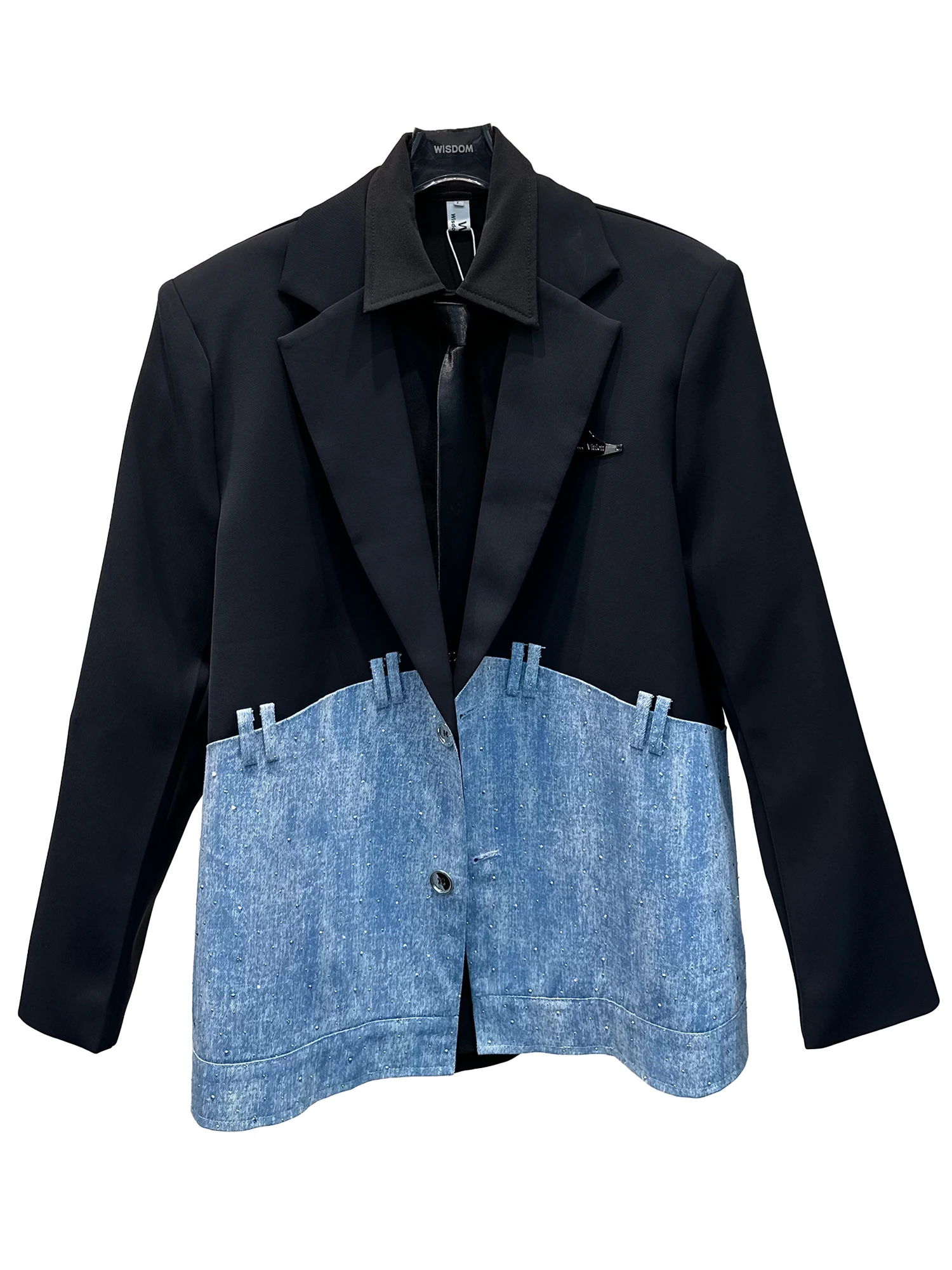 Blazers Men's Contrast Color Splicing Denim Fashion Suit Jacket Hot Diamond Design Loose Versatile Shoulder Padded Suit Jackets