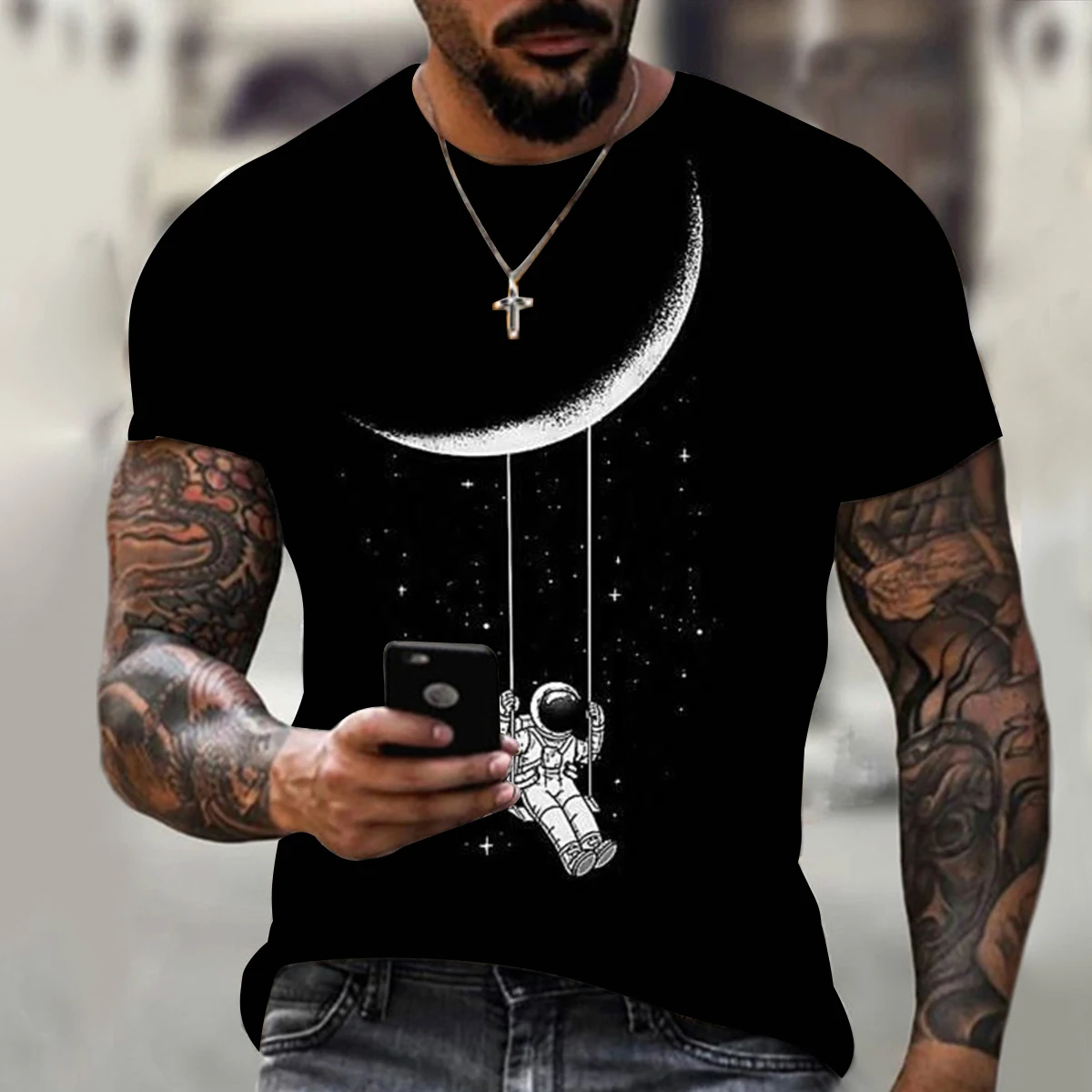 

2024 New Alien Harajuku 3D Printed T-shirt Men's Fashion Casual Space Walk Short Sleeve O Neck Oversize Shirt