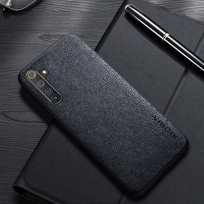 حافظة جلدية فاخرة ل realme 6 pro 6i ، غطاء عمل ، تصميم بسيط