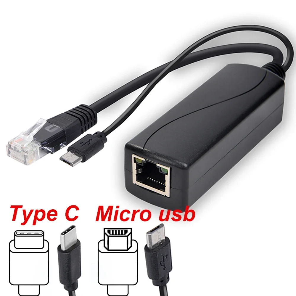POE Power Supply Adapter 48V to 5V 12V For Huawei Hikvision Bobcat Raspberry Pi Micro USB Tpye-C BarrelJack