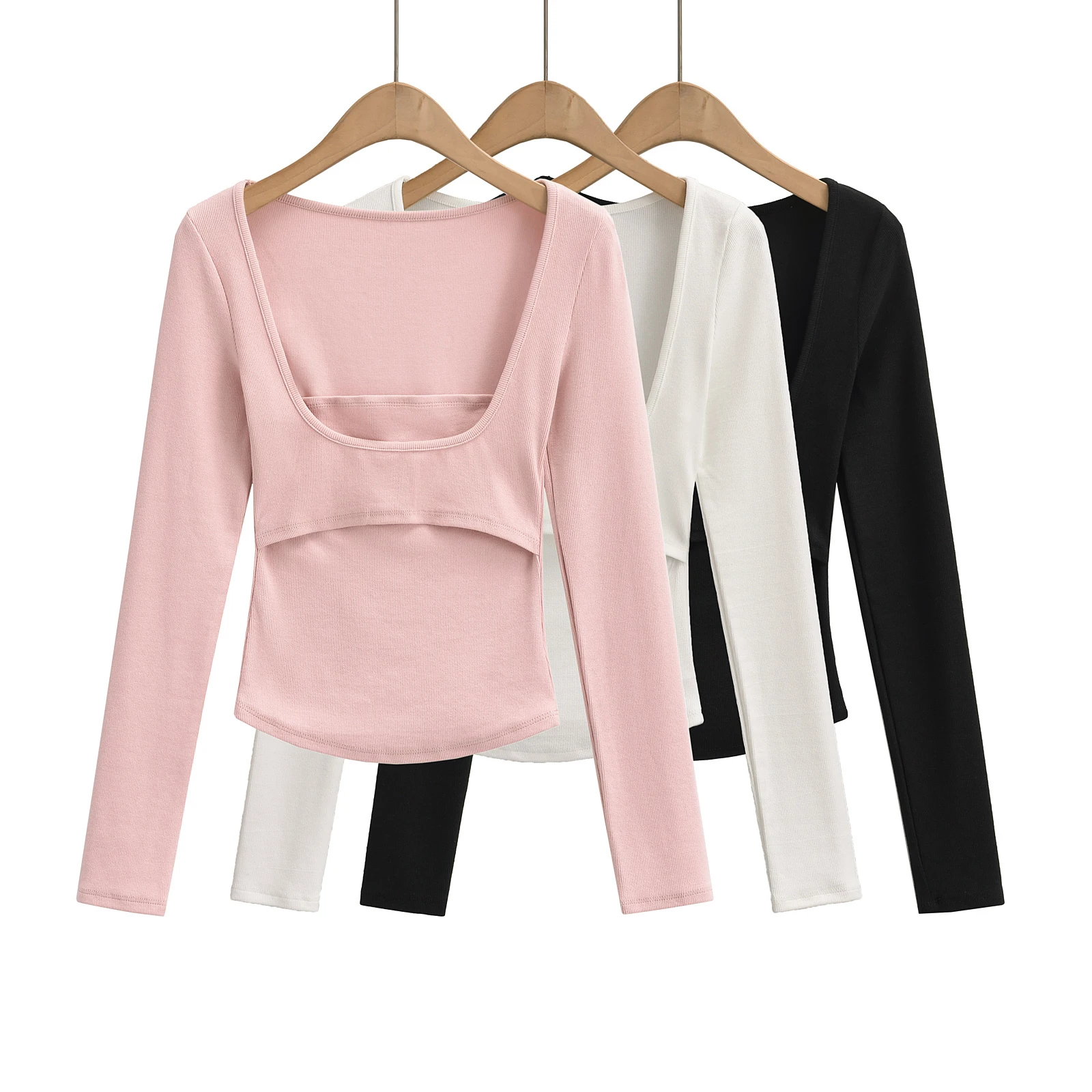 

Женский укороченный Топ с длинным рукавом, розовый топ в Корейском стиле с квадратным вырезом, модель 2000s y2k, милая одежда, 2 предмета