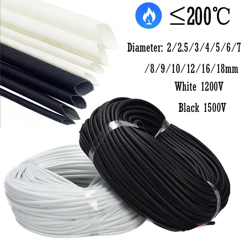 Fiberglass Sleeving 5Meters Fiberglass Tube 2-18mm Silicone Resin Coated Insulated Soft Glass Fiber Braided Sleeve High Temperature Pipe