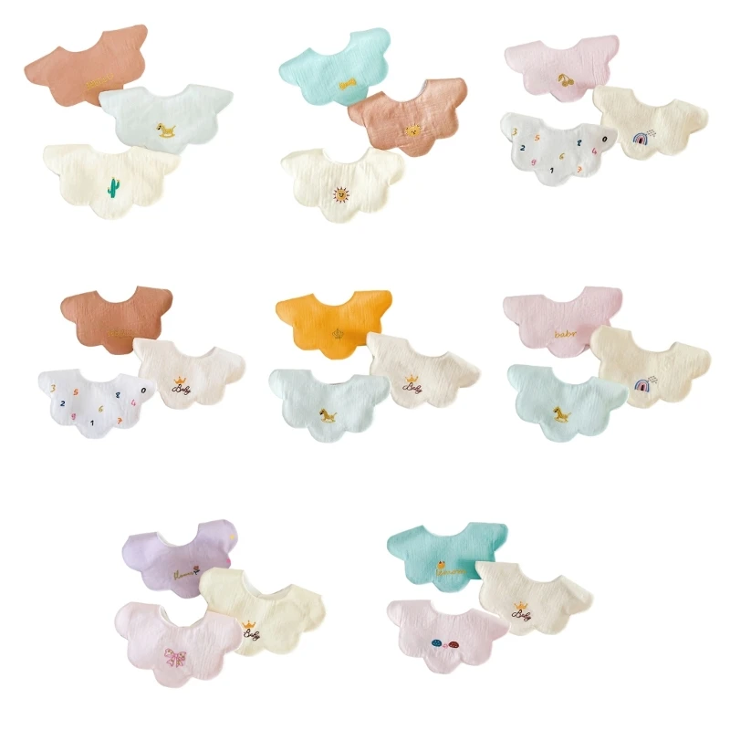 

127D Pack of 3pcs Baby Cotton Bibs Cartoon Newborn Bib Watereproof Newborn Nursing Bib Unisex Feeding Apron