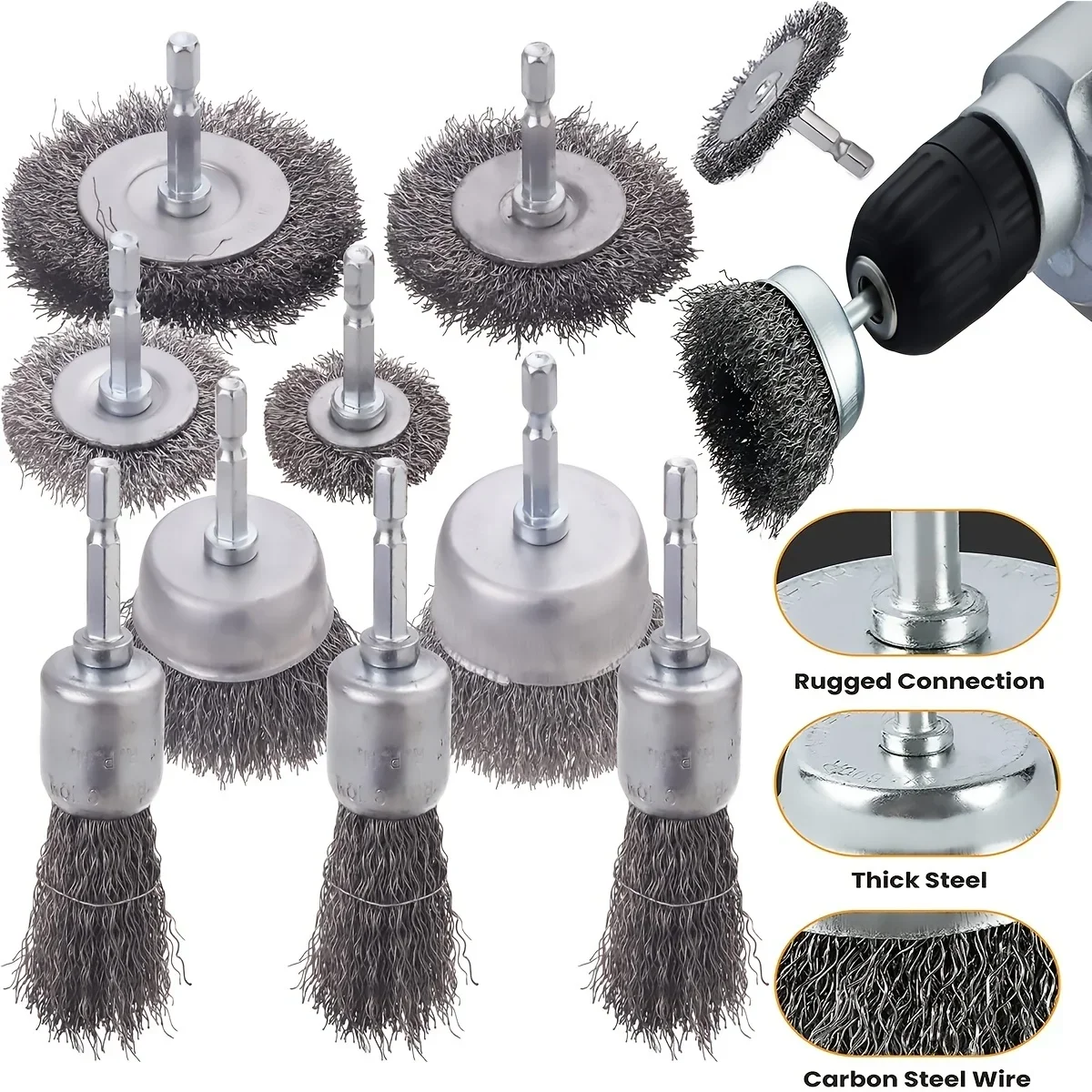 

Wire Brush Wheel Cup Brush Set Wire Brush for Drill 1/4 Inch Hex Shank 0.012 Inch Coarse Carbon Steel Crimped Wire Wheel