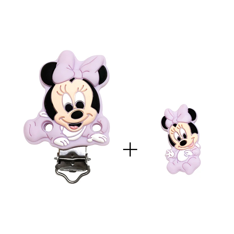 Teething Toys Teething Beads 2pcs one set Silicone Minnie Dumbo Mickey Beads Food-Grade Chewing DIY Nipple Chain Jewelry Accessories