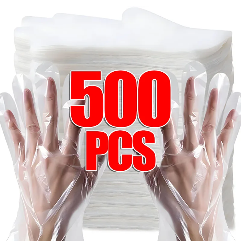 100-500pcs Disposable Gloves Catering Food Grade Plastic Glove Transparent Restaurant Supplies Fried Chicken Pizza Picnic Gloves,disposable gloves,vinyl disposable gloves,disposable plastic gloves