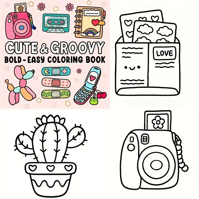 Cute & Groovy Coloring Book for Adults and Youngsters – Bold & Easy Designs for Relaxation, Art Learning, and Cognitive Develop 5