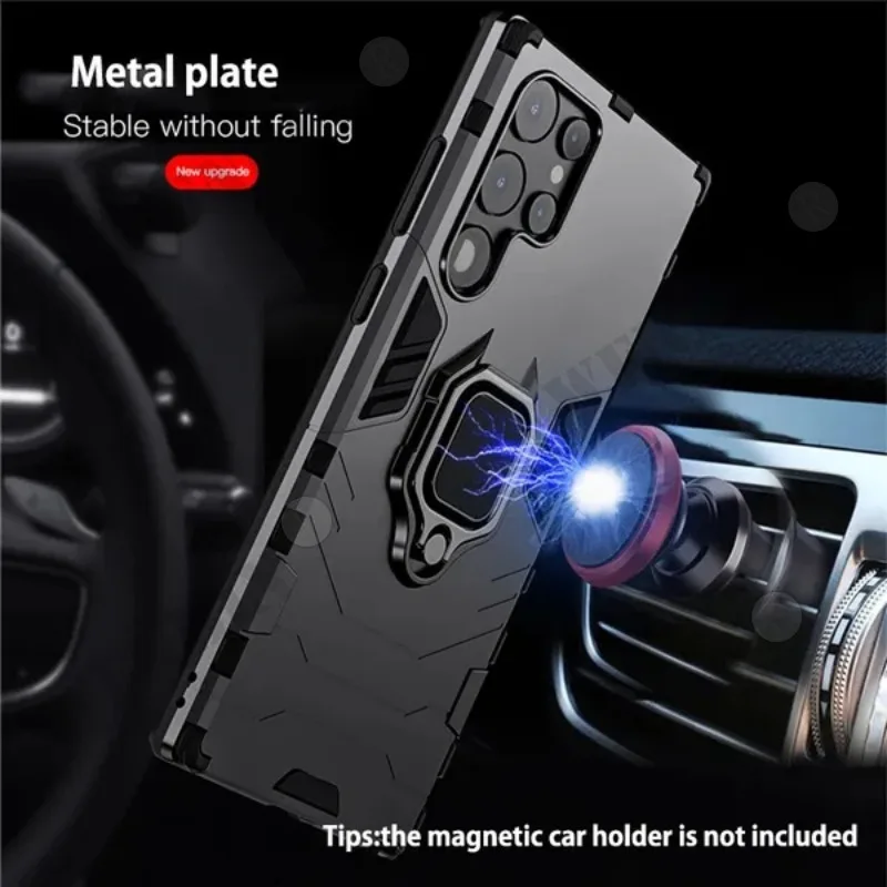 Magnetic Ring Stand Silicone Shockproof Phone Case with Car Mount Compatibility