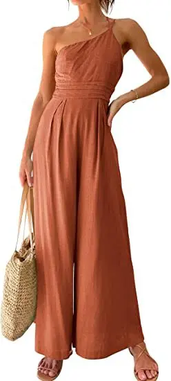 2023 Women's Single Strap Pleated High Waist Casual Wide Leg Jumpsuit Summer Fashion Casual Party Elegant Rompers Lady