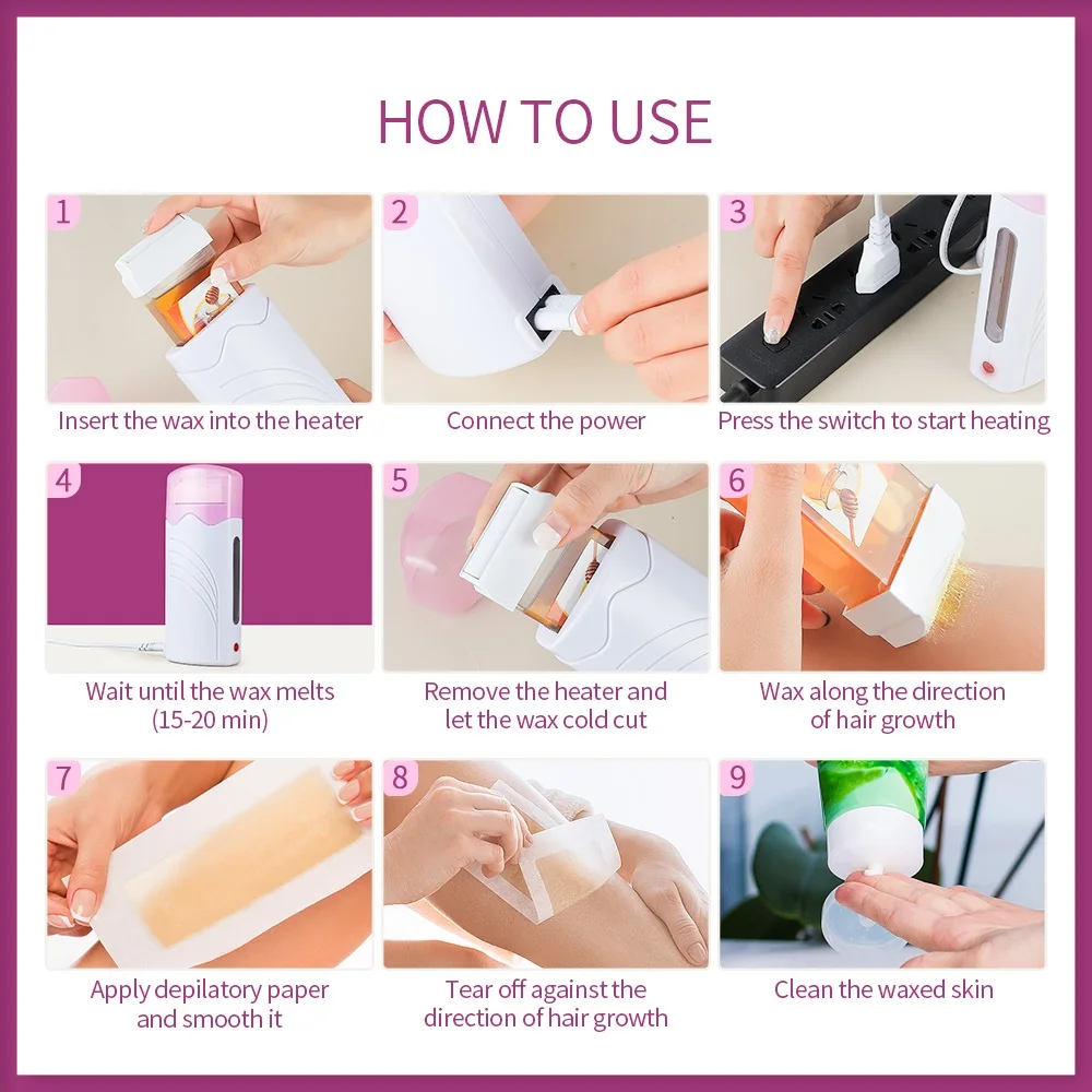 35W Rolling Depilatory Wax Heater Machine Portable Wax Cartridge Hair Removal Cream Fast Heating Home Epilator Waxing Warmer