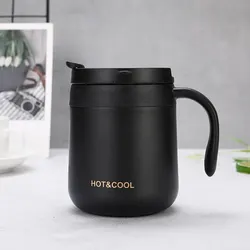 Double - Walled Stainless Steel Insulated Coffee Mug with Handle - 500ml (Black)