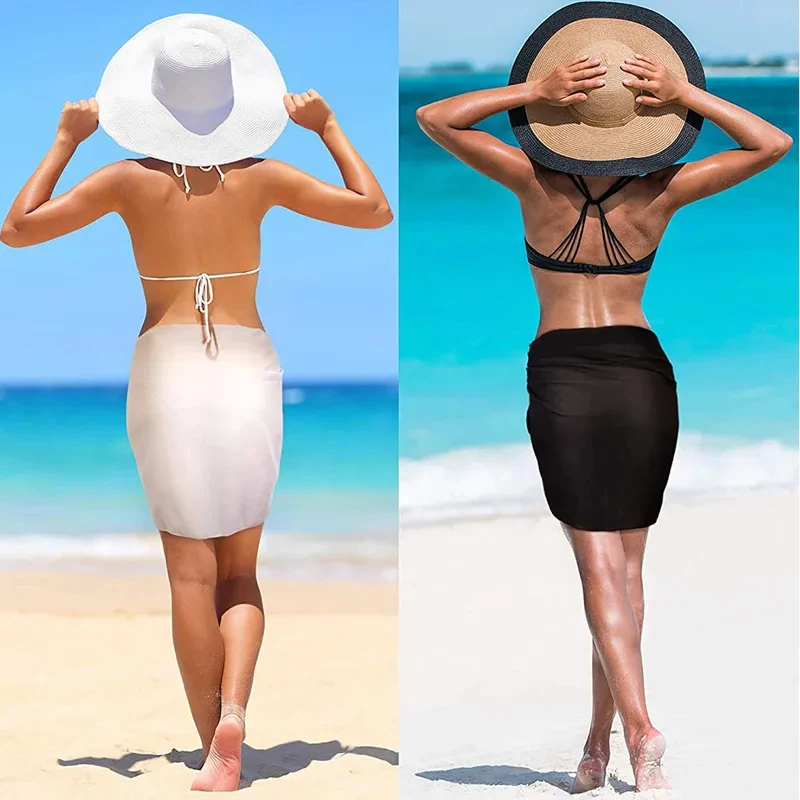 Women'S Beach Tie-Back Sarong Dress With Knotting Half-Length Skirt Quick-Drying Beach Bikini Apron Swimwear Wrap Dress 5