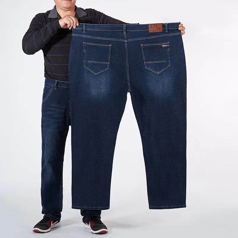 High Waist Men Jeans 150KG Autumn Thicken Stretched Plus Size 46 48 50 52 Denim Pants Loose Straight Dad Gift Summer Trousers