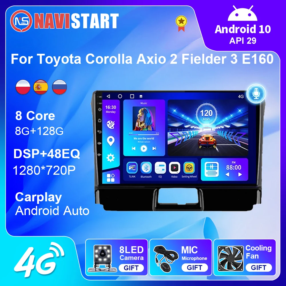 

NAVISTART Car Radio 2 Din Android 10 For Toyota Corolla Axio 2 Fielder 3 E160 2012 - 2021 Video Camera 4G WIFI BT GPS Multimedia