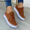 New Women Flat Casual Sneaker Spring Lace Up Sports Solid Color Walking Shoes 4