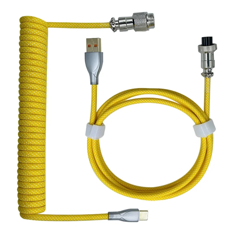 

Кабель для передачи данных с Type-C на USB, механическая клавиатура, спиральный кабель для авиакомпании, кабель для игровой клавиатуры, кабель с пружиной, желтый
