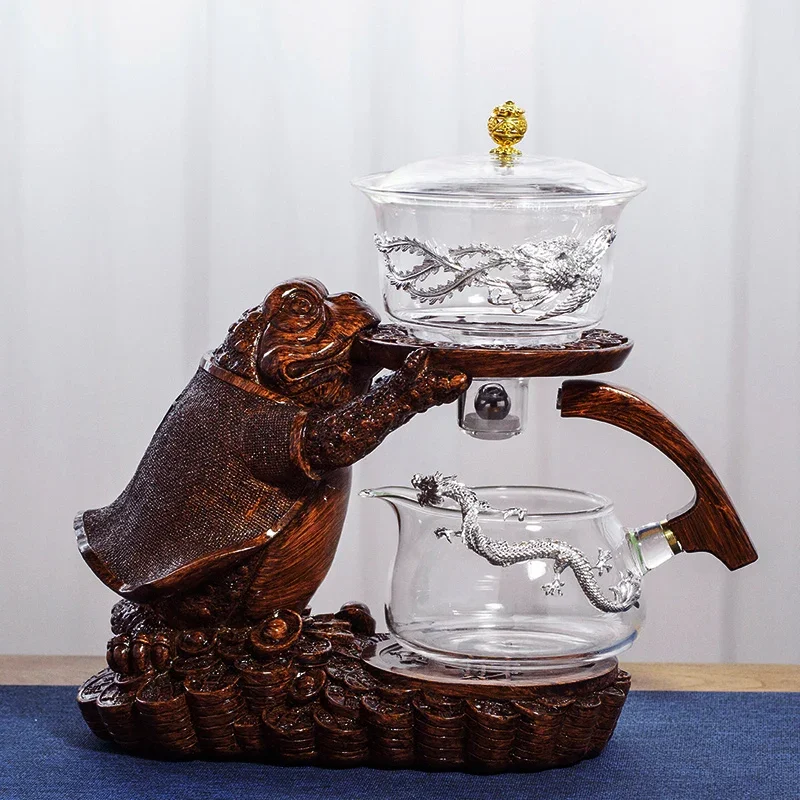 Creative Tea Toad Shape Teapot Automatic Maker Pu'er Oolong Teapot And Cup Set Heat-resistant Glass Holder Base Tea