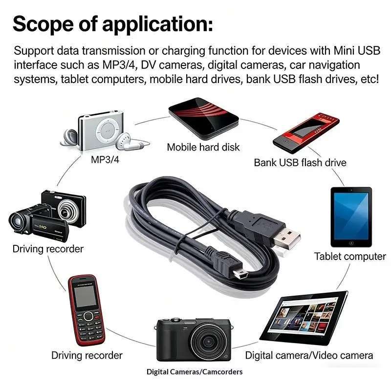 0.3m/0.5m/1m/1.5m 사다리꼴 커넥터 데이터 케이블 - USB 2.0 T형 커넥터 미니 5핀 MP3/MP4 데이터 케이블