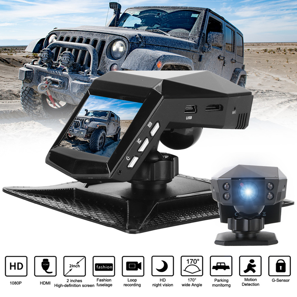 2 Inch Driving Recorder 1080P Center Console Car DVR Dual Lens