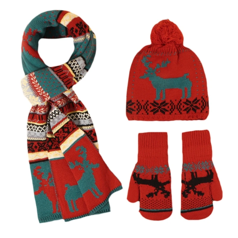 

Unisex Christmas Scarf Gloves Hat Set Gloves Long Scarf Soft Warm Thick